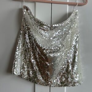 WAYF Ruched Sequin Bustier Top